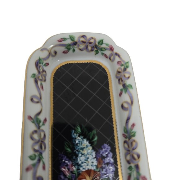 Neiman Marcus Porcelain Letter Opener Tray, Black with Flowers, Gold Trim - Picture 5 of 9